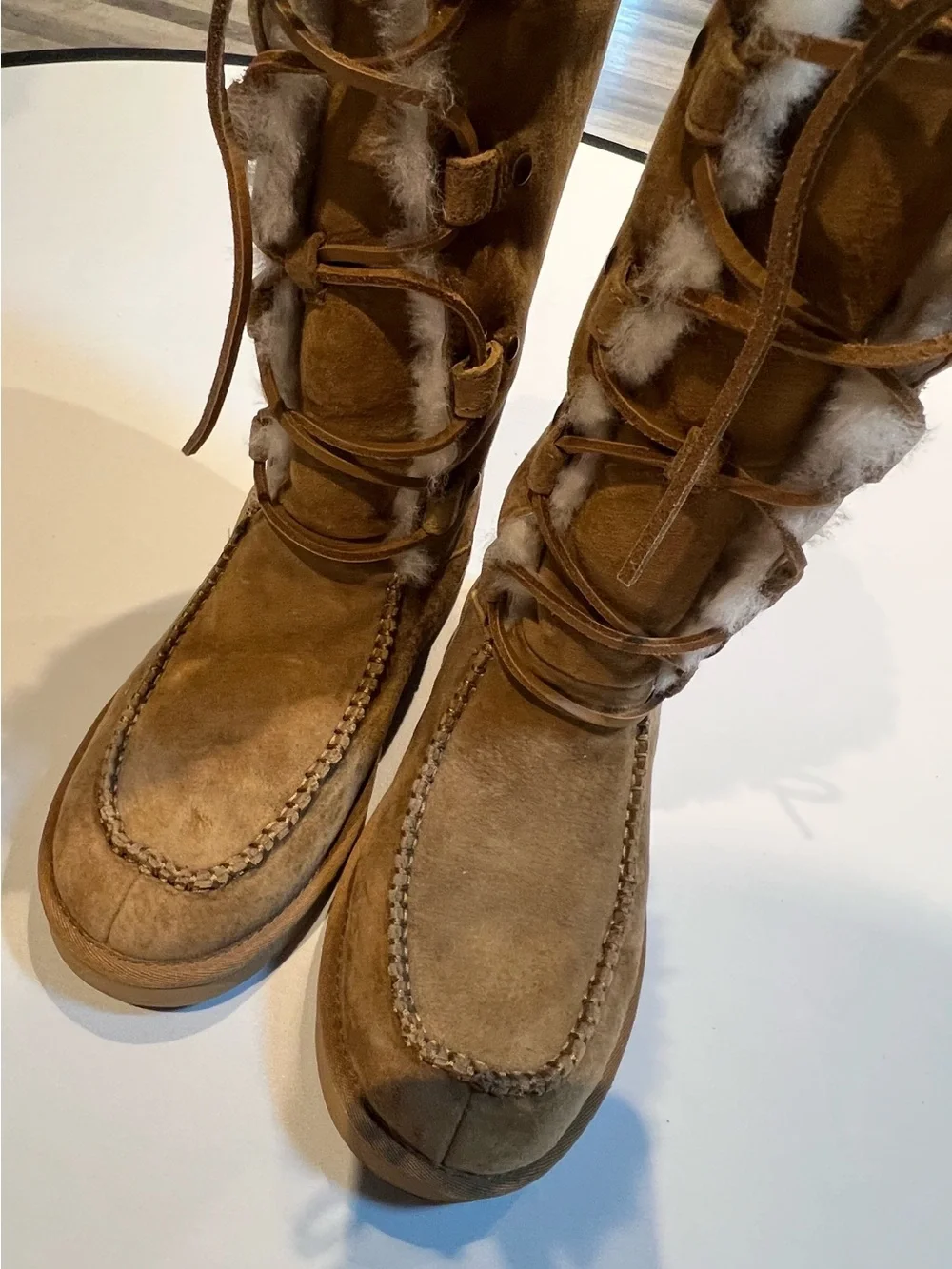 UGG Appalachin Tall Lace Up Shearling Boots Chestnut